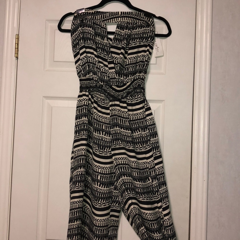 Black and white strapless jumpsuit.